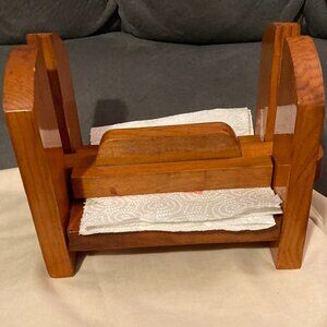 VTG 1996 Handcrafted Solid Wood Napkin Holder Flat Storage Bar-6.5"X 7.5"-Signed